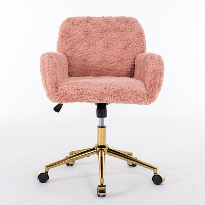 Artificial Rabbit Hair Office Chair with Metal Base - Swivel, Adjustable Height