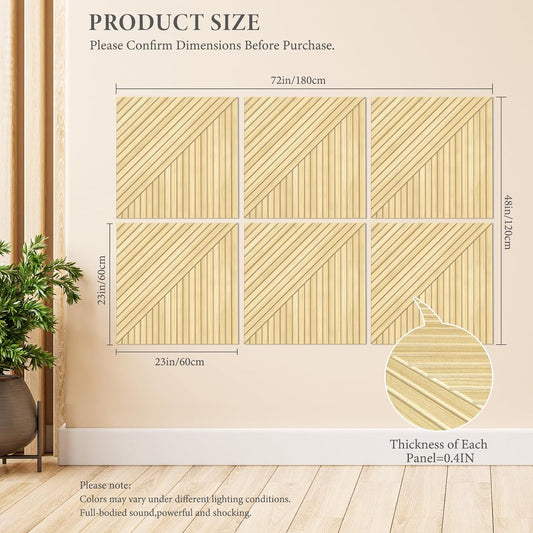 Wood-Pattern Acoustic Panels 23.6" X 23.6", 6 Pack, Ash