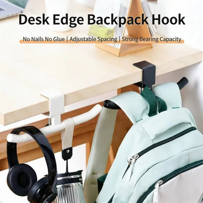 Adjustable Desk Hook No Need Drilling Carbon Steel Storage Hook Slideable Table Backpack Headset Hanger for Office Home Students