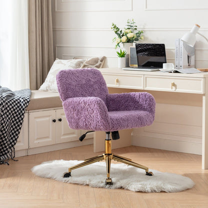 Artificial Rabbit Hair Office Chair with Metal Base - Swivel, Adjustable Height