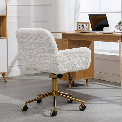 Artificial Rabbit Hair Office Chair with Metal Base - Swivel, Adjustable Height