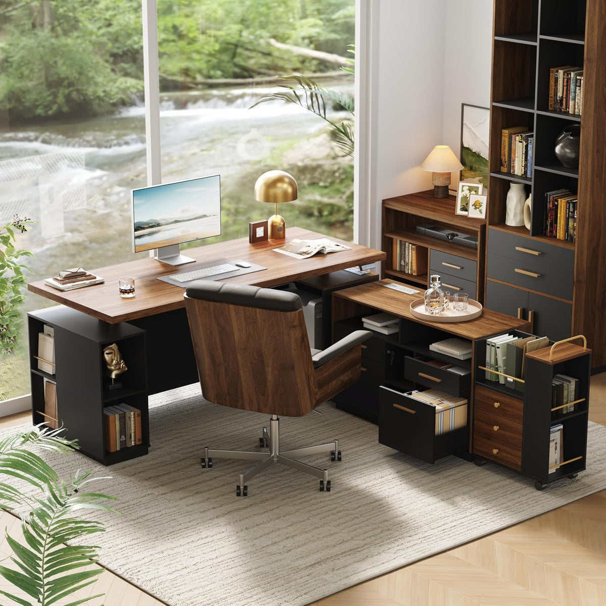 Home Office Furniture Set, 71" L Shaped Executive Standing Desk