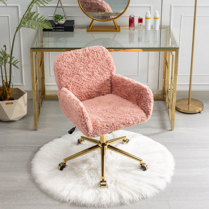 Artificial Rabbit Hair Office Chair with Metal Base - Swivel, Adjustable Height