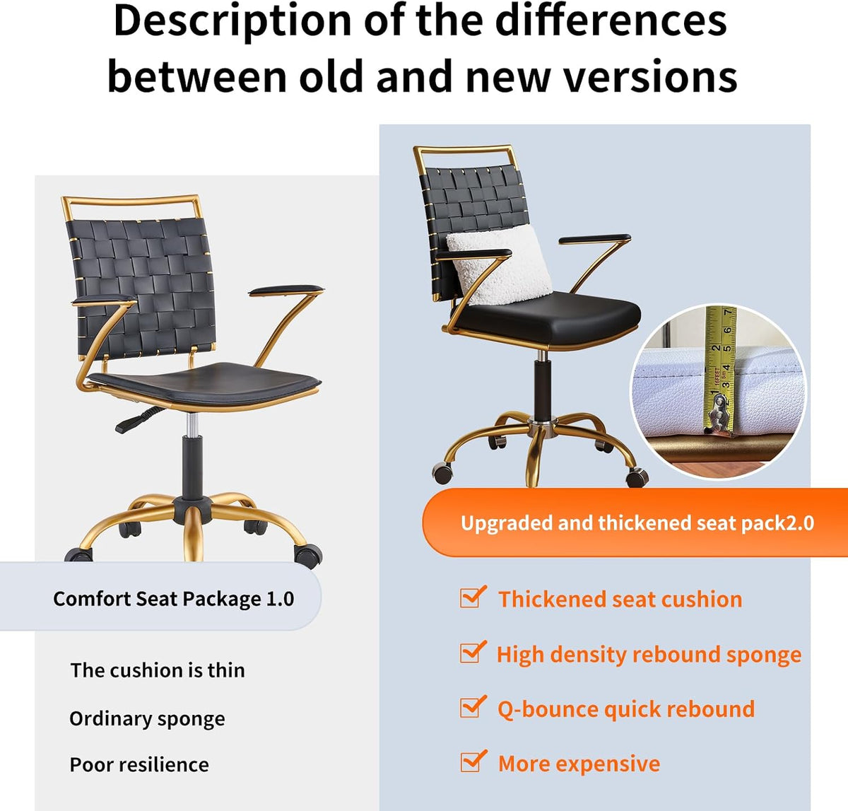 Black and Gold Office Chair, Mid-Back PU Leather Seat