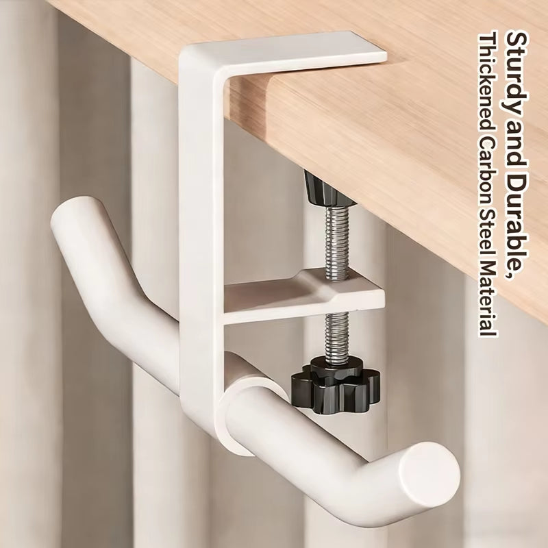Adjustable Desk Hook No Need Drilling Carbon Steel Storage Hook Slideable Table Backpack Headset Hanger for Office Home Students