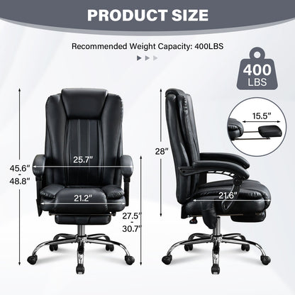 Massage Office Chair with Heat and 6 Vibration Points - Black Leather