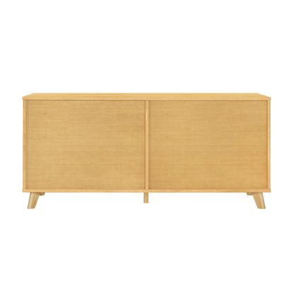 Rubberwood Cat Cabinet with Plush Cushion & Rattan Doors – Natural