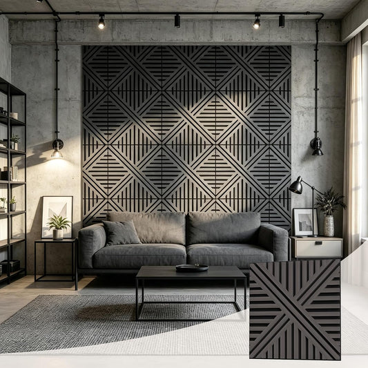 Acoustic Wall Panels, Decorative Acoustic Panels for Walls 23.6"X23.6", Sound Absorbing Wood Wall Panels for Interior Wall Decor, PVC Wood Grain HDF Acoustic Panels (Dark Grey, 4 Pack)