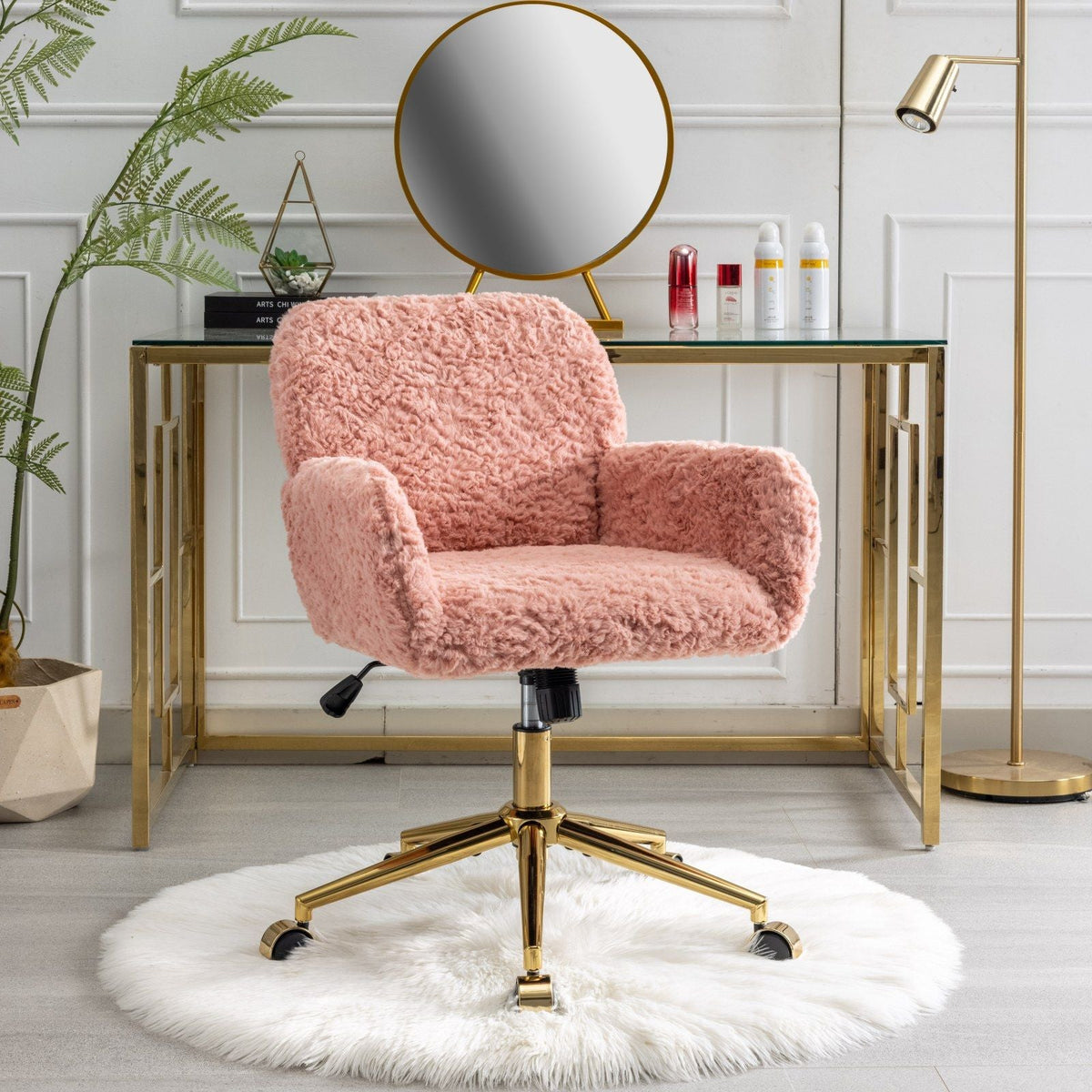 Artificial Rabbit Hair Office Chair with Metal Base - Swivel, Adjustable Height