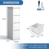 4 Drawer File Cabinet with Lock, Metal Vertical Filing Cabinets for Home Office, Heavy Duty File Storage Cabinet for Letter/Legal/A4/F4 Size File, Assembly Required, White