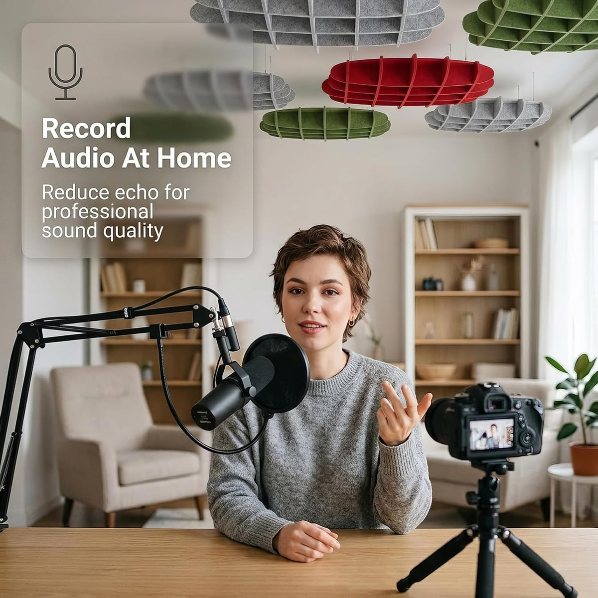 Acoustic Ceiling Panels, Ceiling Soundproofing for Noisy Neighbors, Dense Polyester Fiberboard Sound Absorbing Tiles for Recording Studio and Home Theater, 23" X 23", Gray