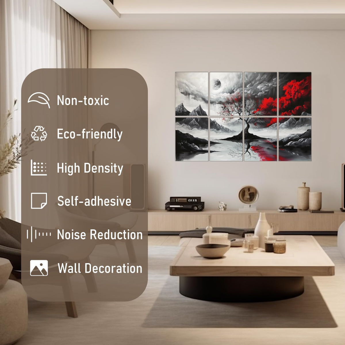 art Acoustic Panels Tiles Decorative Room Sound Proof Foam Absorbing Panels Noise Dampening Canceling Reducing Blocker for Walls (Scarlet Tree, 48 * 32 In)