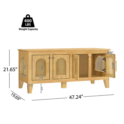 Lars Indoor Rattan Rubber Wood Dog Crate Cabinet with Storage - Natural