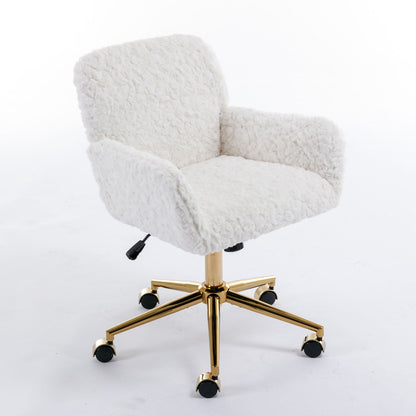 Artificial Rabbit Hair Office Chair with Metal Base - Swivel, Adjustable Height