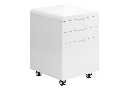 Modern Rolling File Cabinet with Storage Drawers & Printer Stand – Glossy White