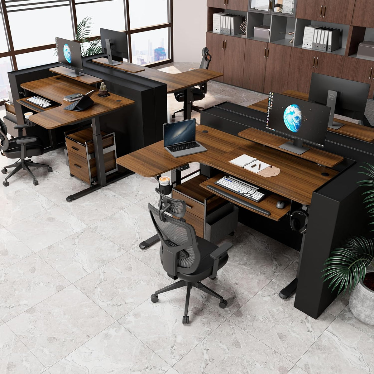 Standing Desk Electric Adjustable Height (61"X43") Computer Desk with Keyboard Tray Sit Stand Desk L Shaped Desk for Work/Home Office,Dual Motor,Memory Presets,2 Usb/Rgb,Walnut/Right