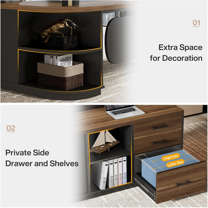 80 Inches Executive Desk, L-Shaped Office Desk with 55 Inches Cabine