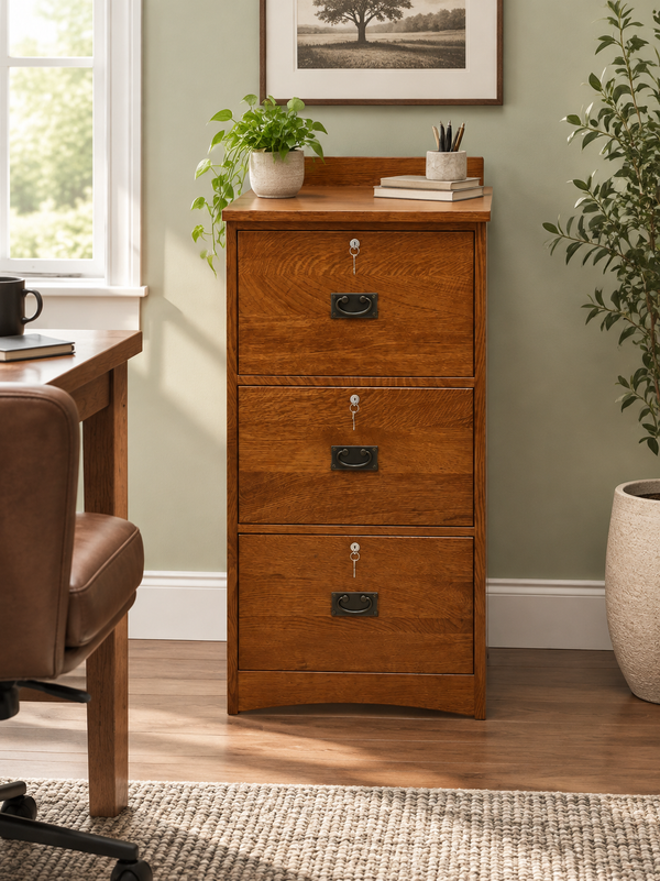 Mission Solid Oak 3 Drawer File Cabinet
