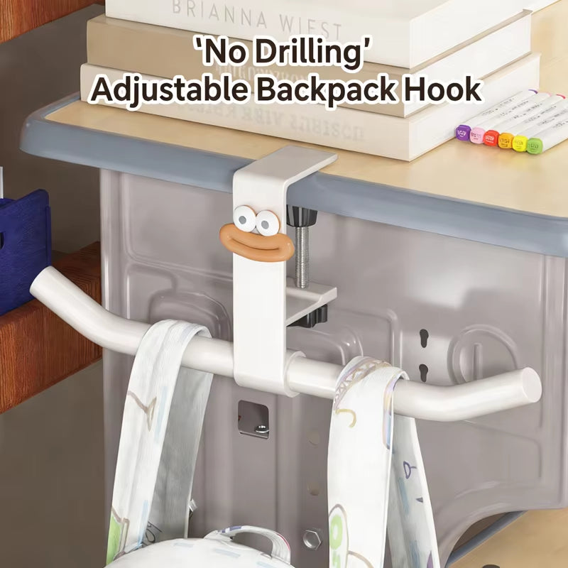 Adjustable Desk Hook No Need Drilling Carbon Steel Storage Hook Slideable Table Backpack Headset Hanger for Office Home Students