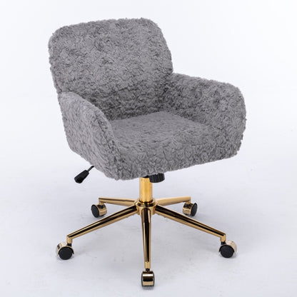 Artificial Rabbit Hair Office Chair with Metal Base - Swivel, Adjustable Height