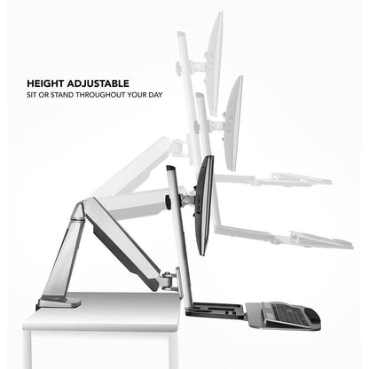 26 In. Silver Workstation for Monitor, Keyboard, Height Adjustable Standing Desk Mount W/Monitor Mount and Keyboard Tray