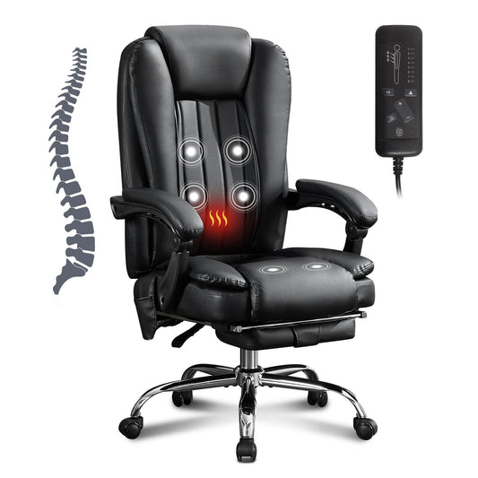 Massage Office Chair with Heat and 6 Vibration Points - Black Leather