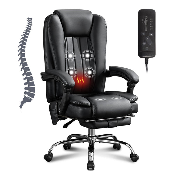 Massage Office Chair with Heat and 6 Vibration Points - Black Leather