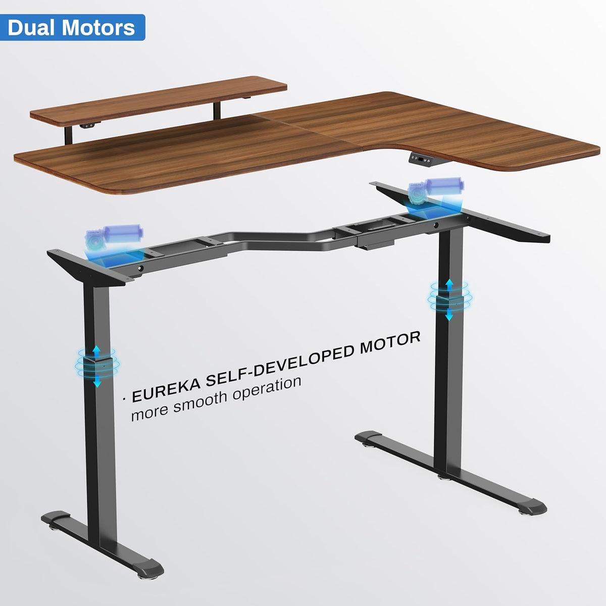 Standing Desk Electric Adjustable Height (61"X43") Computer Desk with Keyboard Tray Sit Stand Desk L Shaped Desk for Work/Home Office,Dual Motor,Memory Presets,2 Usb/Rgb,Walnut/Right
