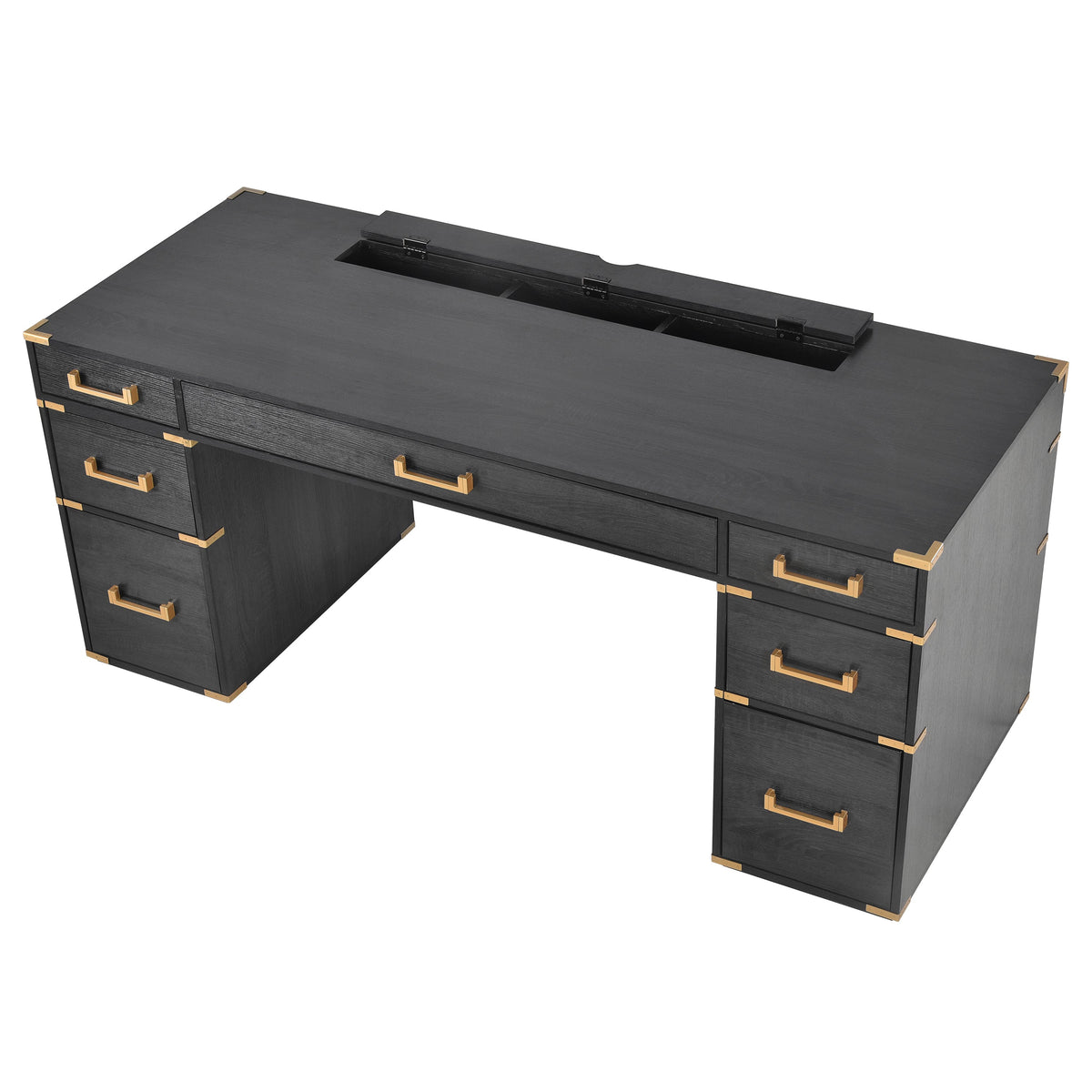 70" Traditional Executive Desk with Metal Trim, 2 File Drawers & USB/Power Outlets – Black