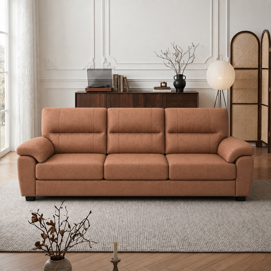 Mid-Century 3-Seat Sofa with Deep Cushioned Seating & Microfiber Upholstery