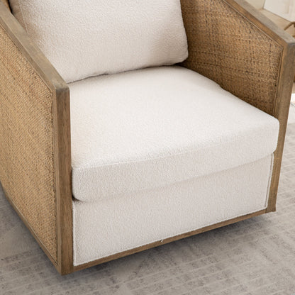 360° Swivel Barrel Accent Chair – Beige Bouclé