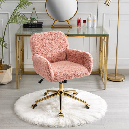 Artificial Rabbit Hair Office Chair with Metal Base - Swivel, Adjustable Height