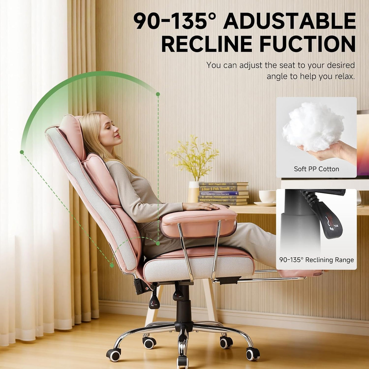 Big and Tall Office Chair, High Back Leather Gaming Chair with Footrest, Executive Ergonomic Office Chairs with Pocket Spring Lumbar Support and with Outward Fixed Soft Armrests