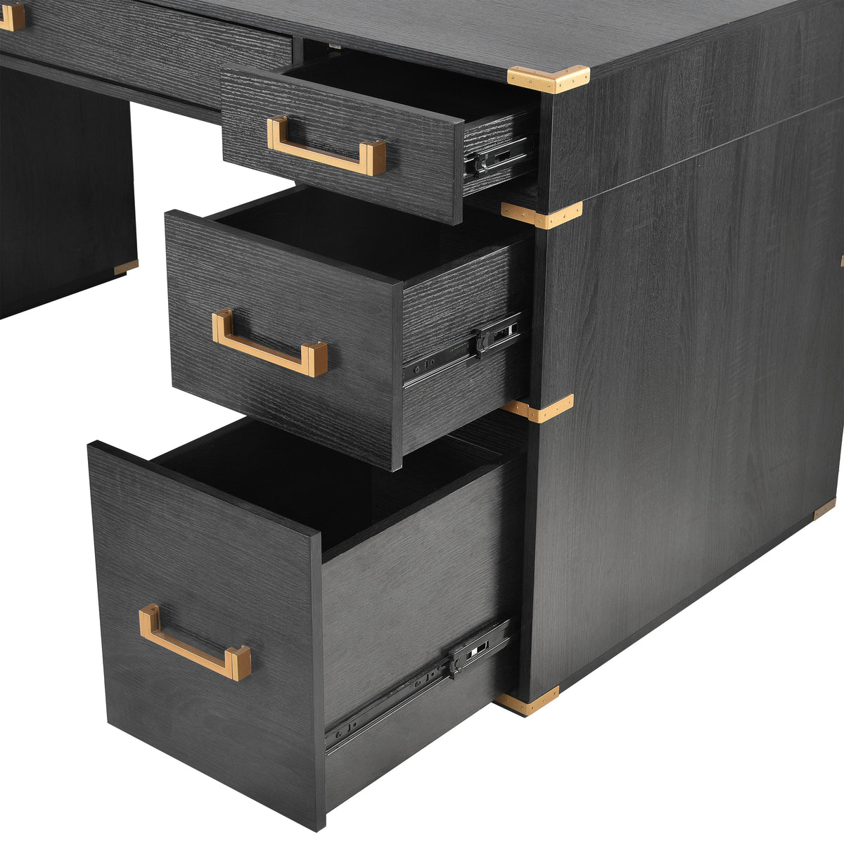 70" Traditional Executive Desk with Metal Trim, 2 File Drawers & USB/Power Outlets – Black