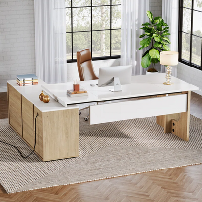 74.8" Executive Desk, Large Office Desk with Cabinet, L Shaped Computer Desk Business Furniture Workstation Set