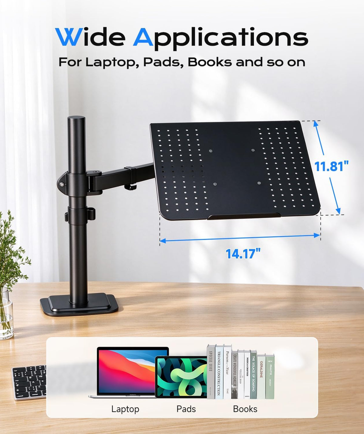 Single Laptop Notebook Desk Mount with Tray for 13-27 Inch Computer Screen, Fully Adjustable Laptop Desk Arm for Notebook up to 17’’, Weight up to 15.6 Lbs