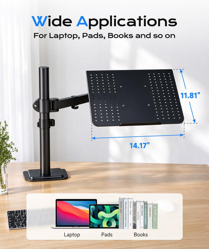 Single Laptop Notebook Desk Mount with Tray for 13-27 Inch Computer Screen, Fully Adjustable Laptop Desk Arm for Notebook up to 17’’, Weight up to 15.6 Lbs