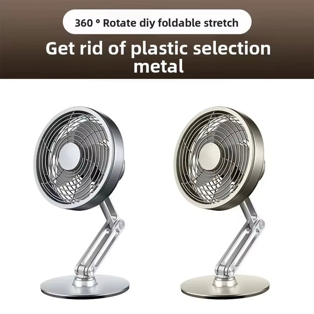 Metal USB Charging Mini Fan 360 Degree Rotation Folding Outdoor Desktop Creative Fan Aluminum Fan 3 Speed Adjustable Desk Fan