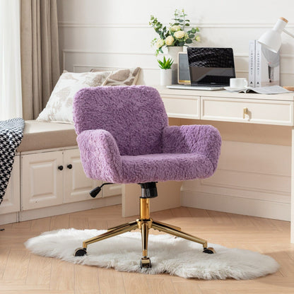 Artificial Rabbit Hair Office Chair with Metal Base - Swivel, Adjustable Height