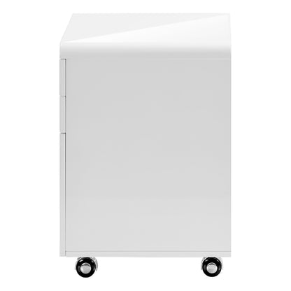 Modern Rolling File Cabinet with Storage Drawers & Printer Stand – Glossy White