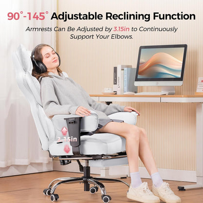 Big and Tall Office Chair Heavy Duty Wide Ergonomic Gaming Chair with Deluxe Embossing Designed Leather with Foot Rest,145°Reclining Adjustable Armrests Pocket Spring Back Support and Pillow