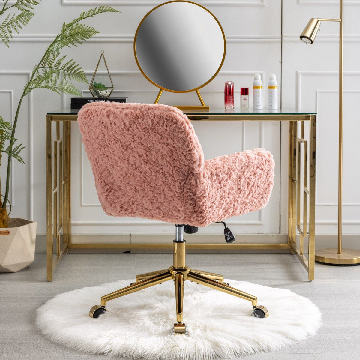 Artificial Rabbit Hair Office Chair with Metal Base - Swivel, Adjustable Height