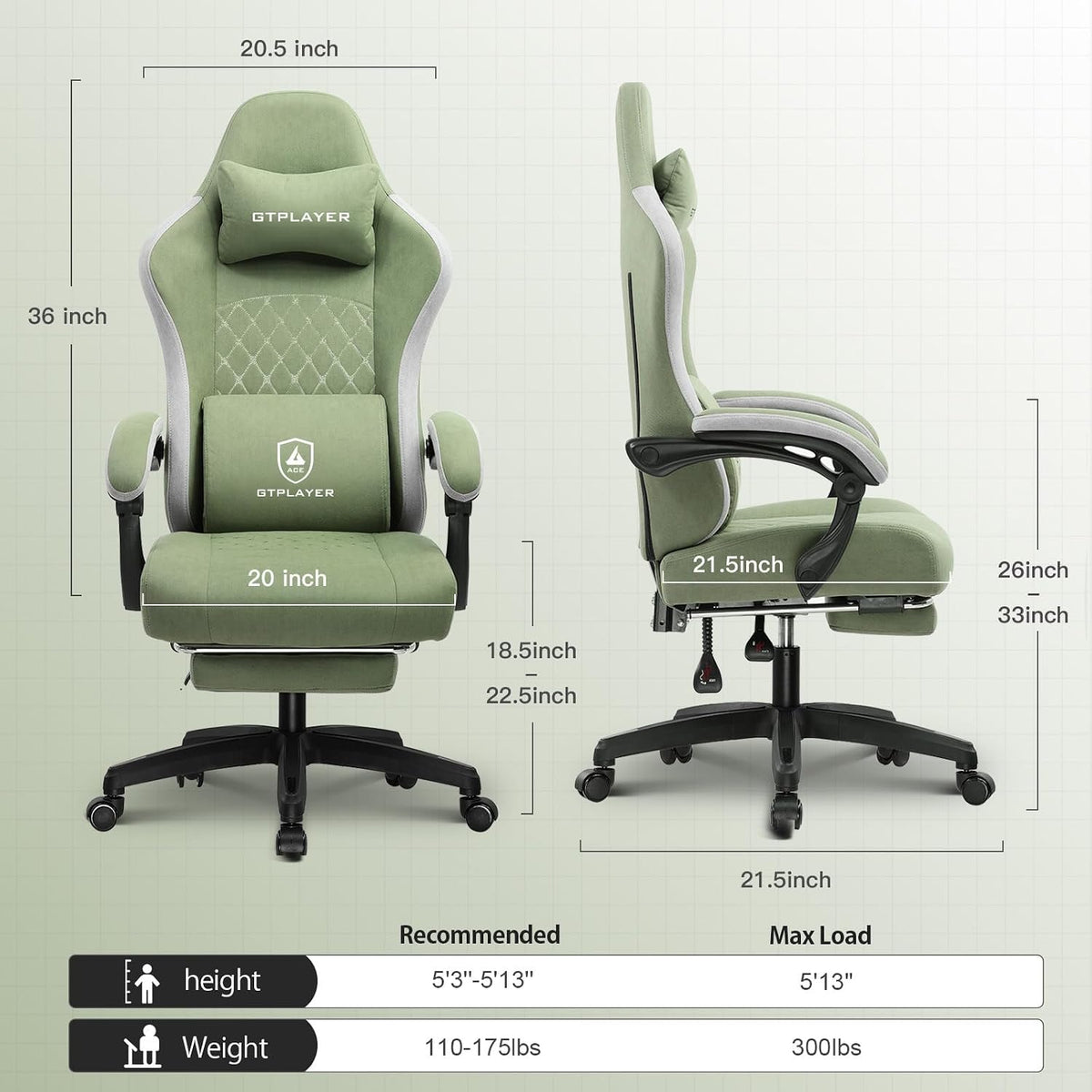 Gaming Chair, Computer Office Chair with Pocket Spring Cushion, Linkage Armrests and Footrest, High Back Ergonomic Computer Chair with Lumbar Support Task Chair with Footrest