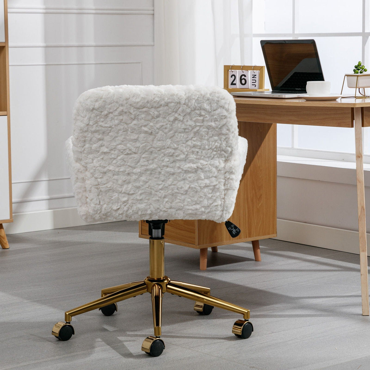Artificial Rabbit Hair Office Chair with Metal Base - Swivel, Adjustable Height