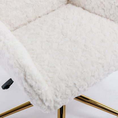 Artificial Rabbit Hair Office Chair with Metal Base - Swivel, Adjustable Height