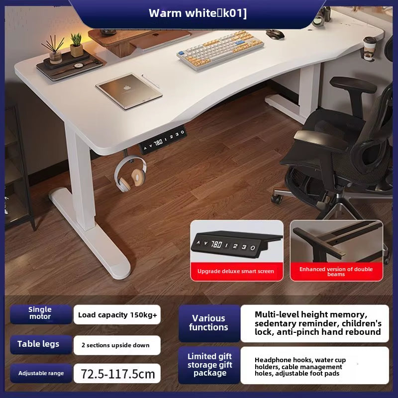 Electric Height Adjustable Desk Workstation Smart Curved Computer Desk Home Adjustable Office Desk Gaming Table Desks Tables