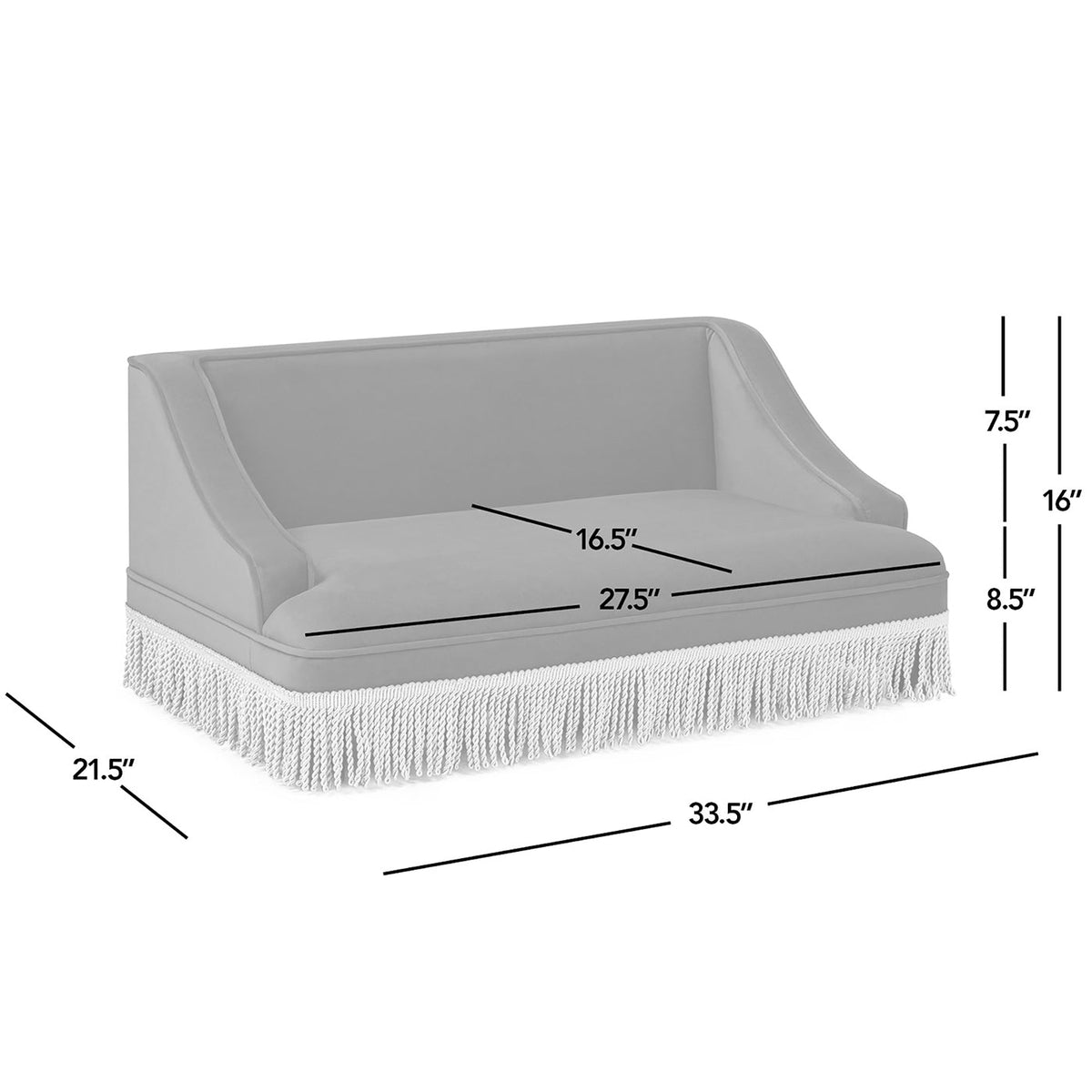 Olive Green Velvet Princess Pet Bed Sofa with Fringe Skirt - Medium