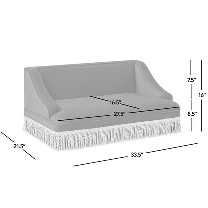 Olive Green Velvet Princess Pet Bed Sofa with Fringe Skirt - Medium
