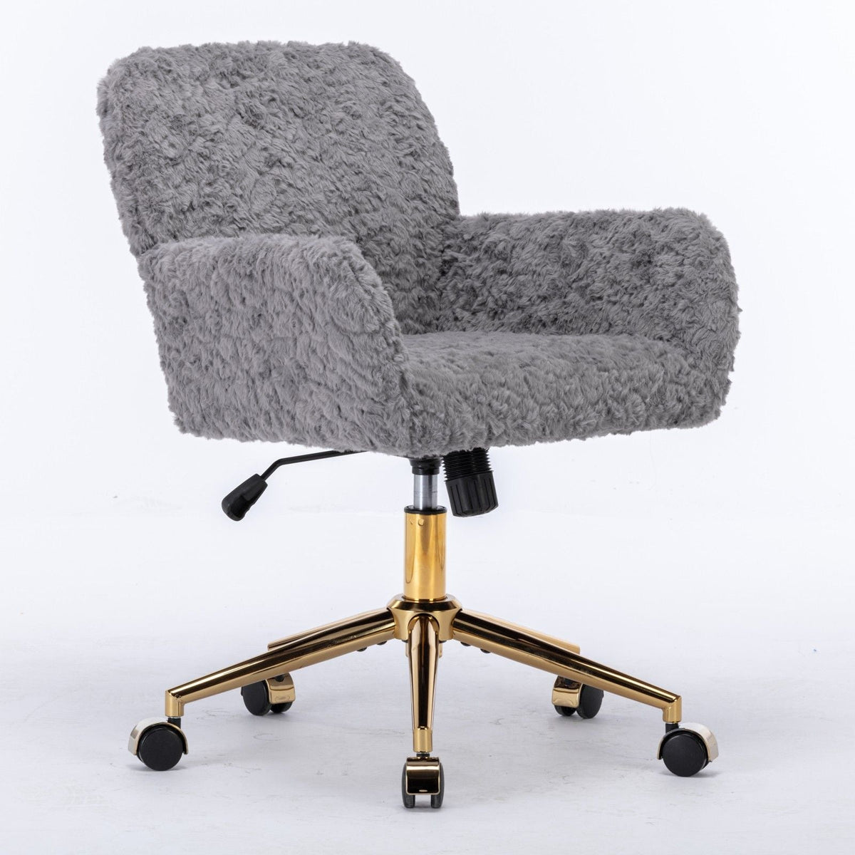 Artificial Rabbit Hair Office Chair with Metal Base - Swivel, Adjustable Height