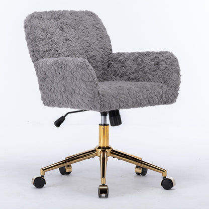 Artificial Rabbit Hair Office Chair with Metal Base - Swivel, Adjustable Height